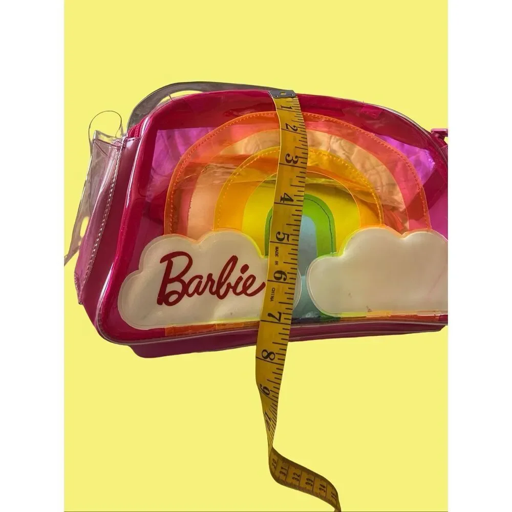 Mattel Clear Pink Multicolor Barbie Rainbow Clouds Plastic Tote Bag